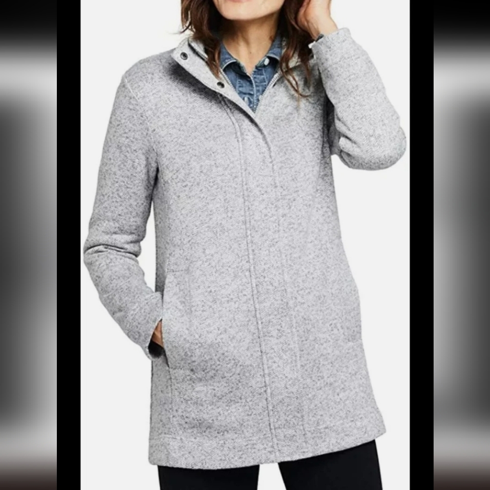 Lands' End Gray Herringbone Knit Jacket XS PETITE